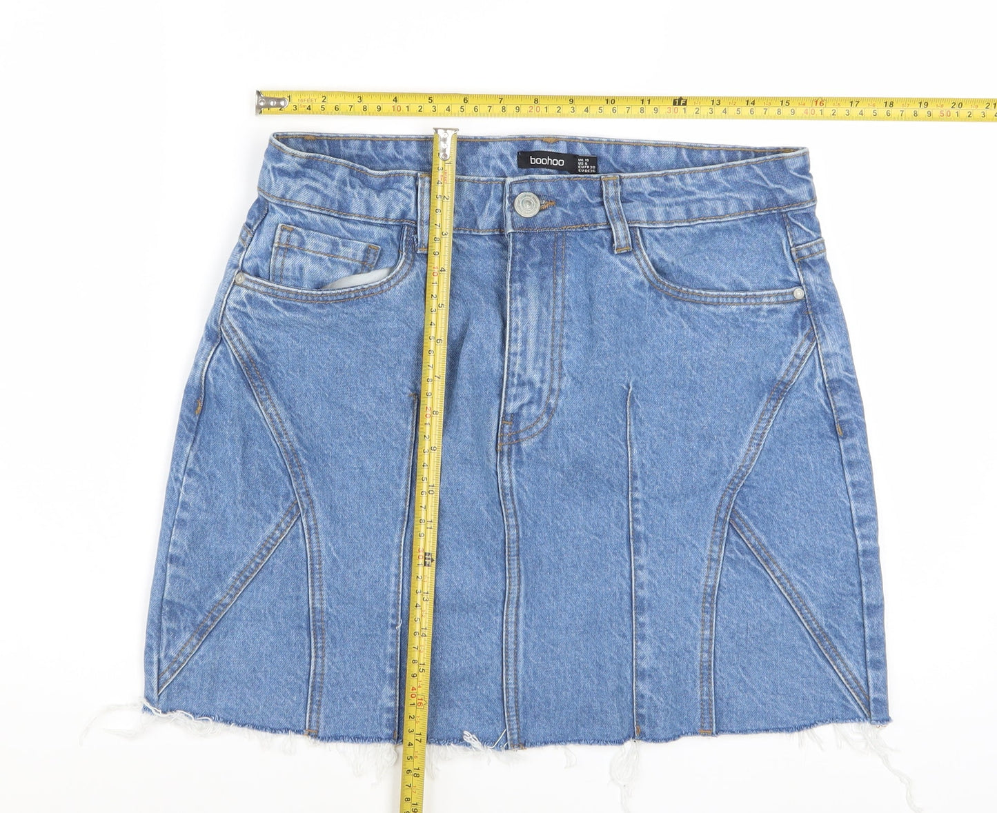 Boohoo Women Blue Denim Cotton Mini Skirt UK 10 Casual Style