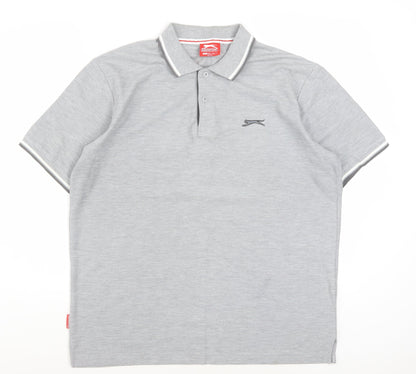 Slazenger Men's Grey Short Sleeve Polo Shirt Size L Classic Fit