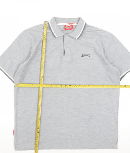 Slazenger Men's Grey Short Sleeve Polo Shirt Size L Classic Fit