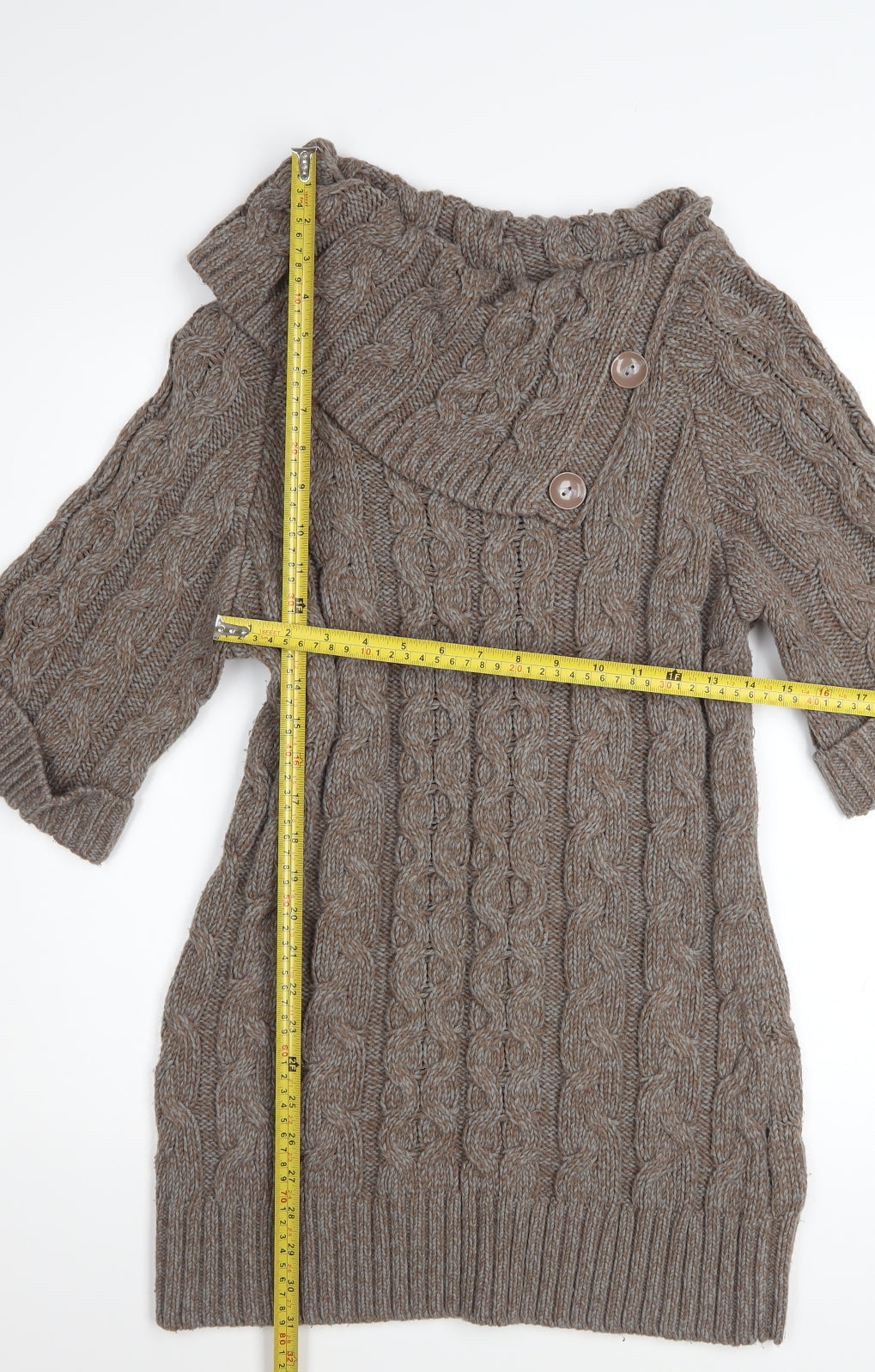 Dorothy Perkins Women Brown Size 12 Cable Knit Jumper Dress