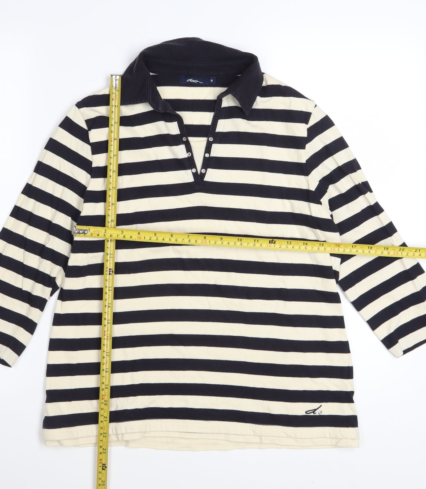 Dash Women's Black Striped Cotton Collared 3/4 Sleeve Shirt Size 14