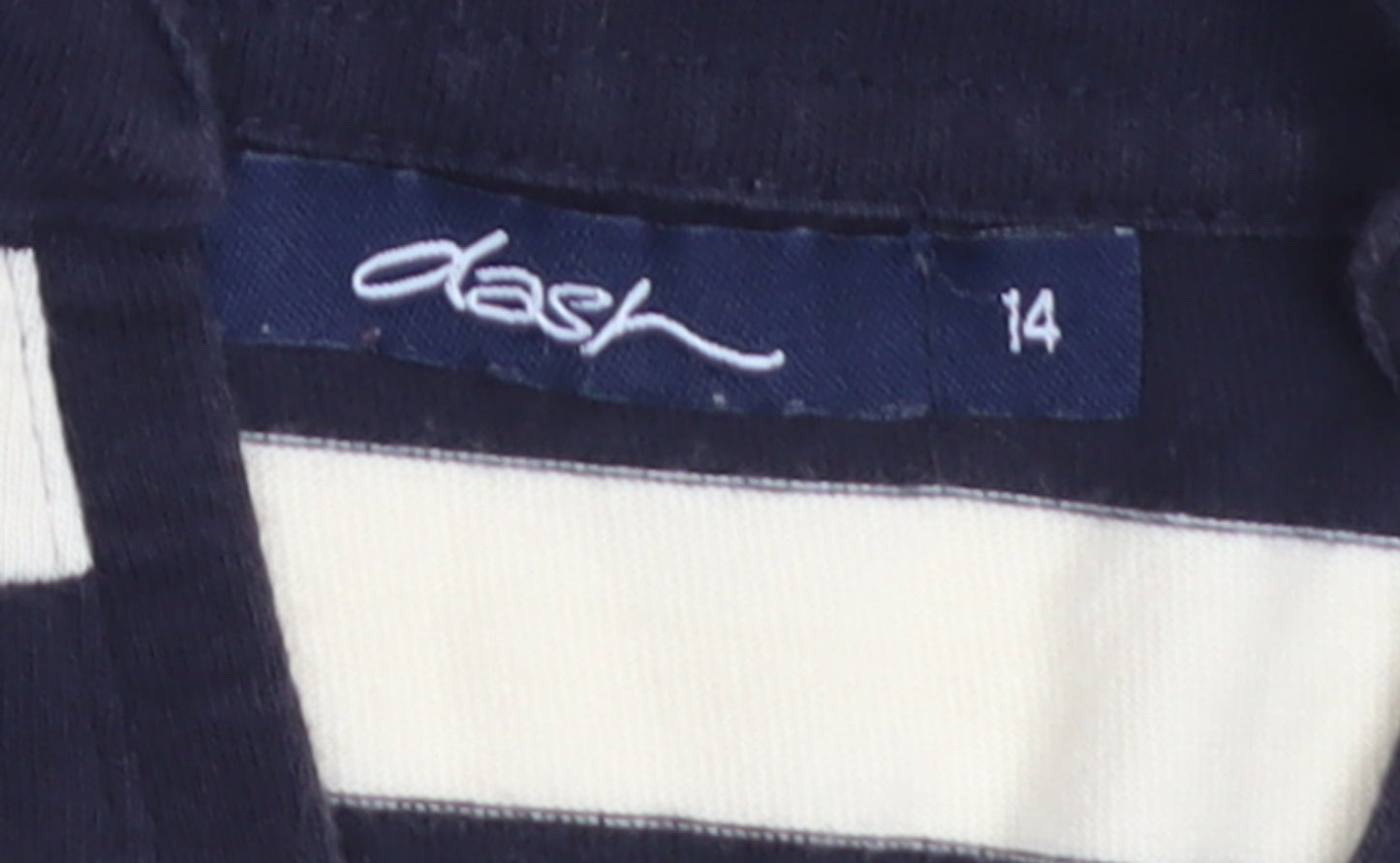 Dash Women's Black Striped Cotton Collared 3/4 Sleeve Shirt Size 14