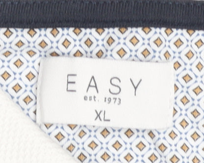 Easy Men's Blue Geometric Cotton Polo Shirt XL Short Sleeve