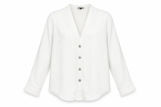 Front view of New Look Maternity White V-Neck Button-Up Long Sleeve Blouse UK 14
