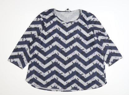 Bonmarché Women’s Blue Geometric 3/4 Sleeve Stretch Jersey Top Size 22