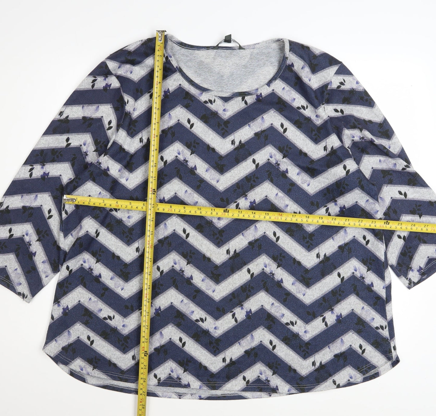 Bonmarché Women’s Blue Geometric 3/4 Sleeve Stretch Jersey Top Size 22