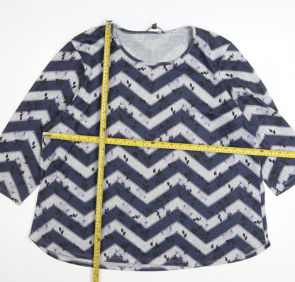 Bonmarché Women’s Blue Geometric 3/4 Sleeve Stretch Jersey Top Size 22