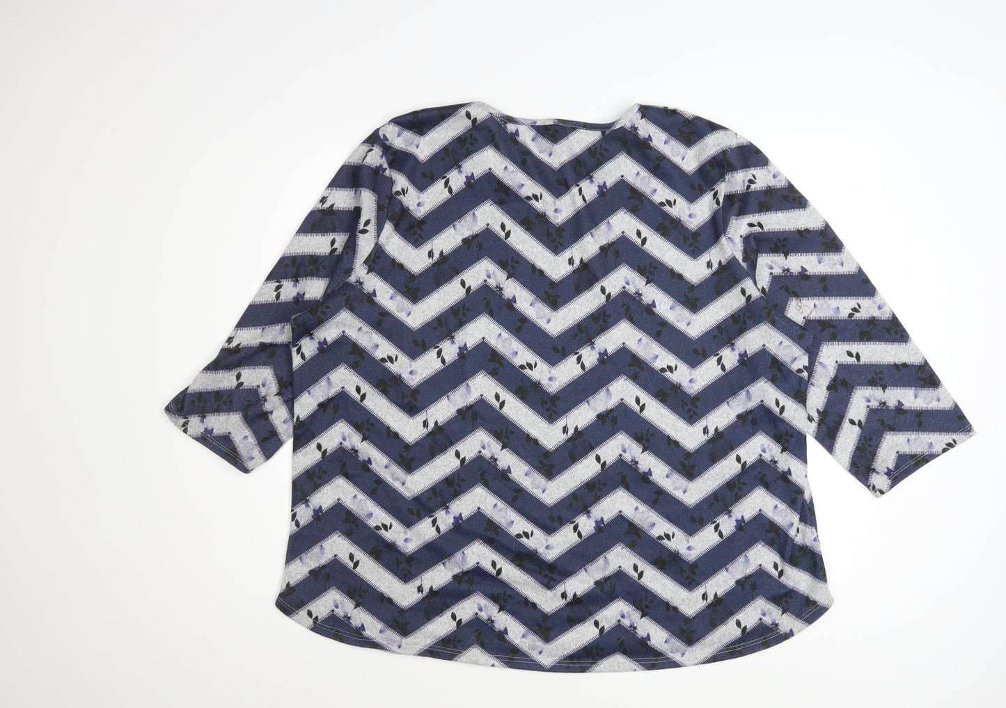 Bonmarché Women’s Blue Geometric 3/4 Sleeve Stretch Jersey Top Size 22