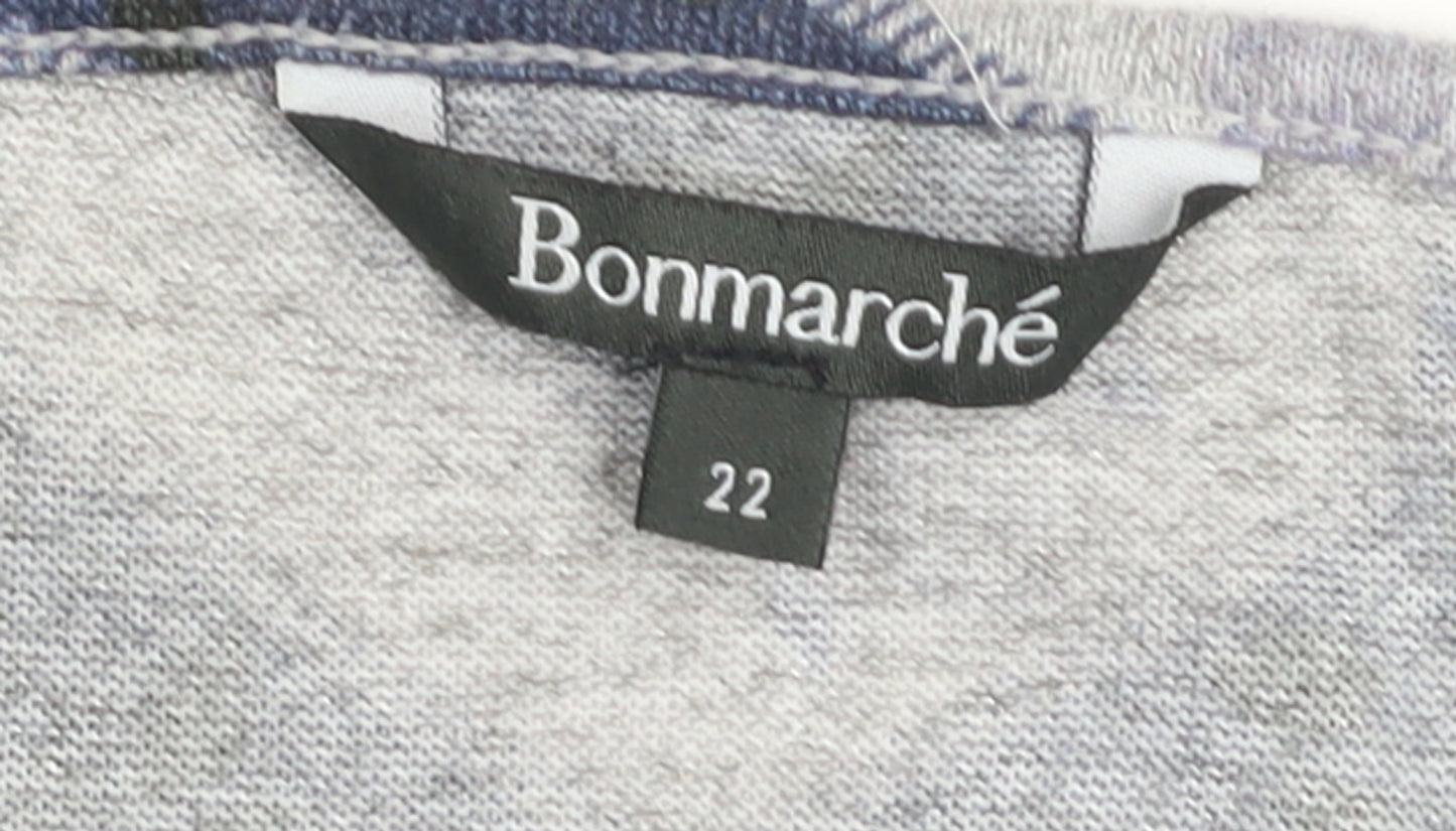 Bonmarché Women’s Blue Geometric 3/4 Sleeve Stretch Jersey Top Size 22
