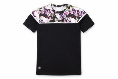 Bee Inspired Men's Black Skull Floral Graphic Short Sleeve T-Shirt Size S