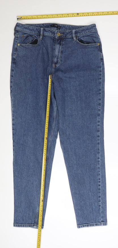 F&F Women's Blue High Rise Straight Denim Jeans Size 14 Tall