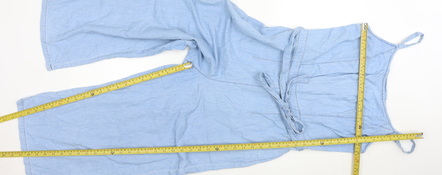 New Look Women Light Blue Denim Jumpsuit UK 10 100% Cotton Wide-Leg