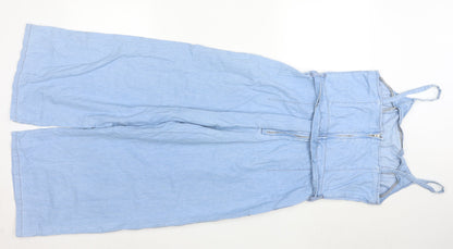 New Look Women Light Blue Denim Jumpsuit UK 10 100% Cotton Wide-Leg