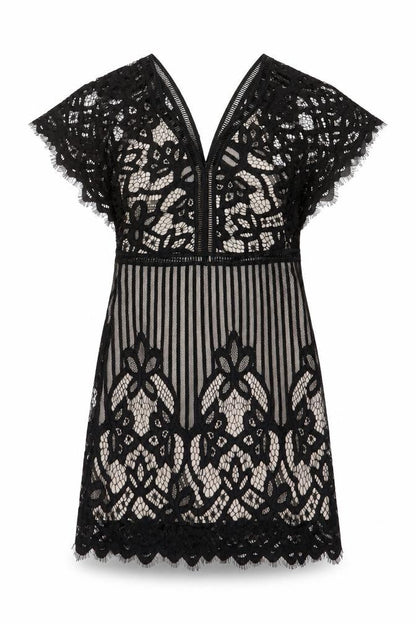 Boohoo Women’s Black Lace Bodycon V-Neck Short Dress Size 10