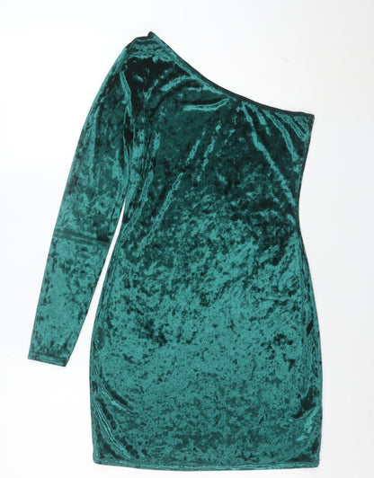 Missguided Women's Green Velvet One Shoulder Bodycon Dress Size 10