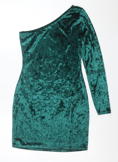 Missguided Women's Green Velvet One Shoulder Bodycon Dress Size 10