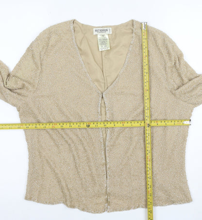 Holt Renfrew Classics Women Beige Beaded Suit Jacket Size 12 Elegant Eveningwear