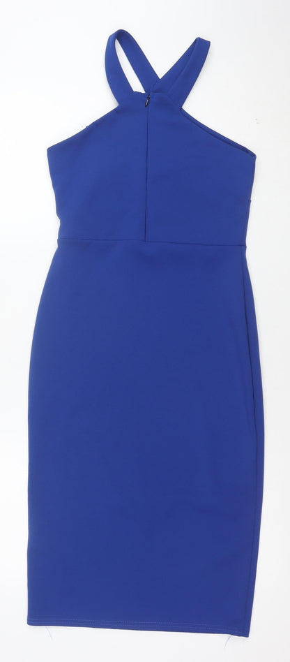 Boohoo Women Blue Size 10 Halter Bodycon Dress Partywear