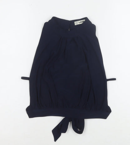 LOVE Women’s Blue Sleeveless High Neck Tie Blouse Size S