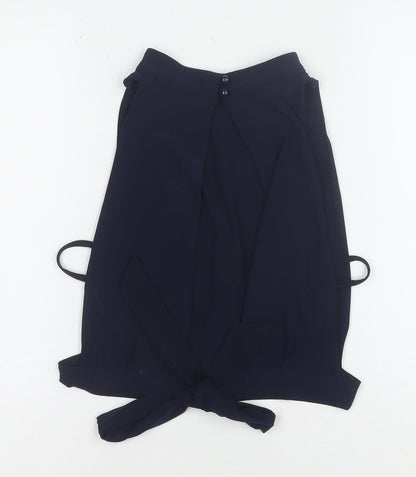 LOVE Women’s Blue Sleeveless High Neck Tie Blouse Size S