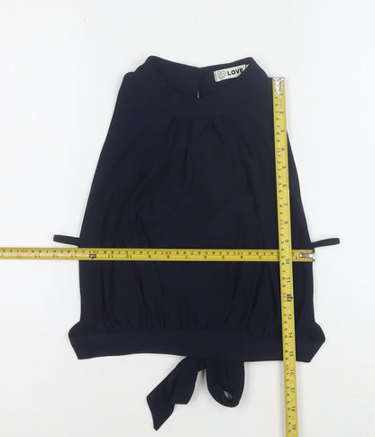 LOVE Women’s Blue Sleeveless High Neck Tie Blouse Size S