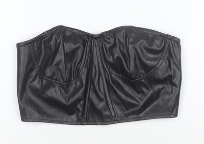 PrettyLittleThing Women Black Faux Leather Cropped Strapless Top Size 10