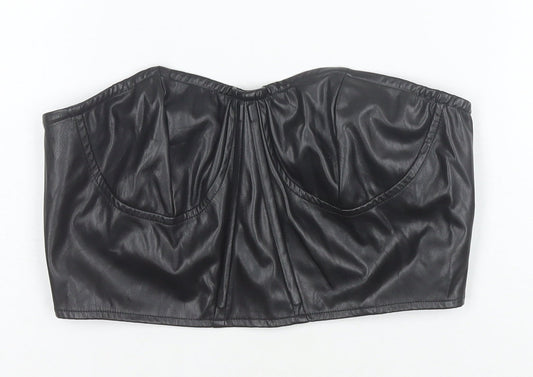 PrettyLittleThing Women Black Faux Leather Cropped Strapless Top Size 10