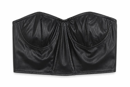 PRETTYLITTLETHING Women Black Faux Leather Cropped Strapless Top Size 10