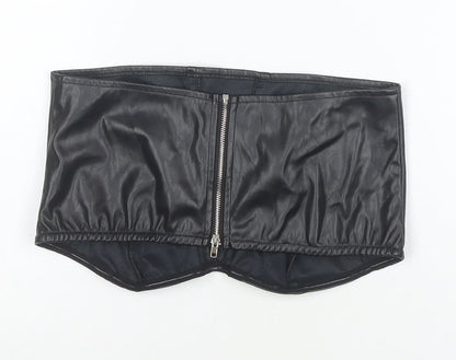 PrettyLittleThing Women Black Faux Leather Cropped Strapless Top Size 10