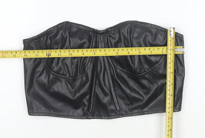 PrettyLittleThing Women Black Faux Leather Cropped Strapless Top Size 10