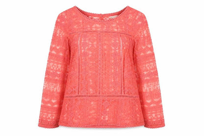 Next Women Pink Lace Long Sleeve Tunic Blouse Size 10