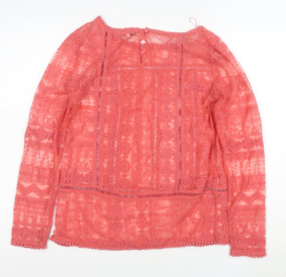 Next Women Pink Lace Long Sleeve Tunic Blouse Size 10