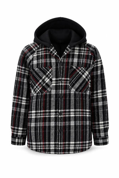 Zara Women’s Black Checked Hooded Flannel Relaxed Fit Jacket Size S