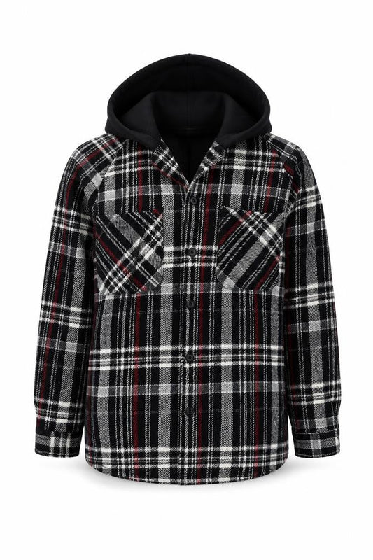 Zara Women’s Black Checked Hooded Flannel Relaxed Fit Jacket Size S