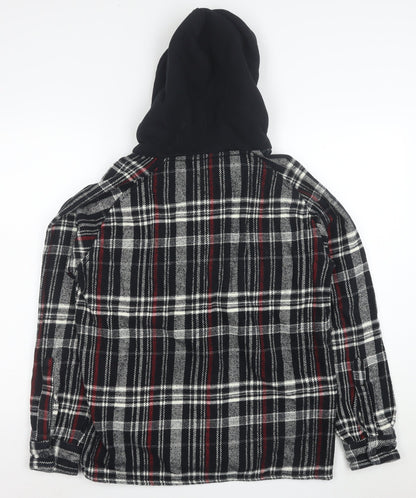 Zara Women’s Black Checked Hooded Flannel Relaxed Fit Jacket Size S