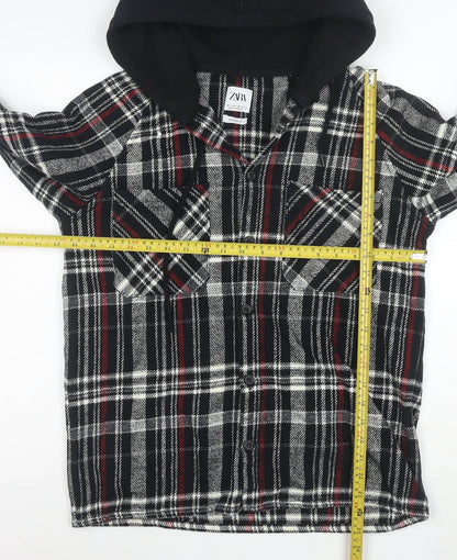 Zara Women’s Black Checked Hooded Flannel Relaxed Fit Jacket Size S