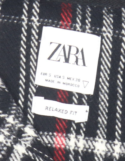 Zara Women’s Black Checked Hooded Flannel Relaxed Fit Jacket Size S