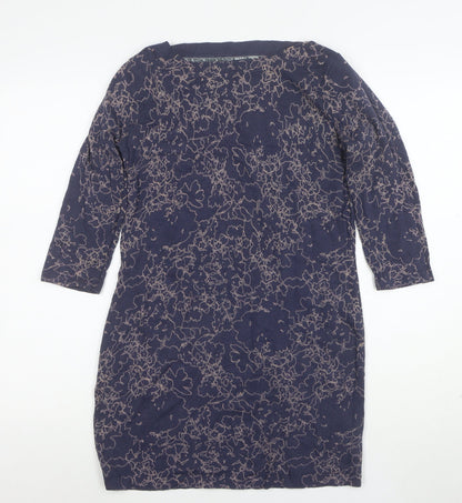 Next Women Blue Floral Shift Dress Size 10 3/4 Sleeve Knit