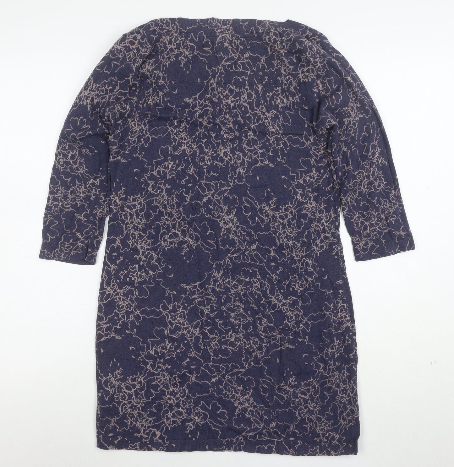 Next Women Blue Floral Shift Dress Size 10 3/4 Sleeve Knit