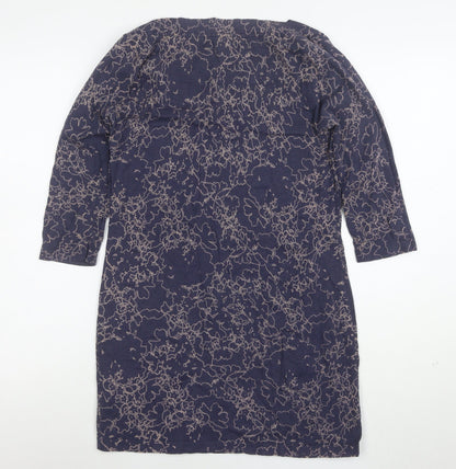 Next Women Blue Floral Shift Dress Size 10 3/4 Sleeve Knit