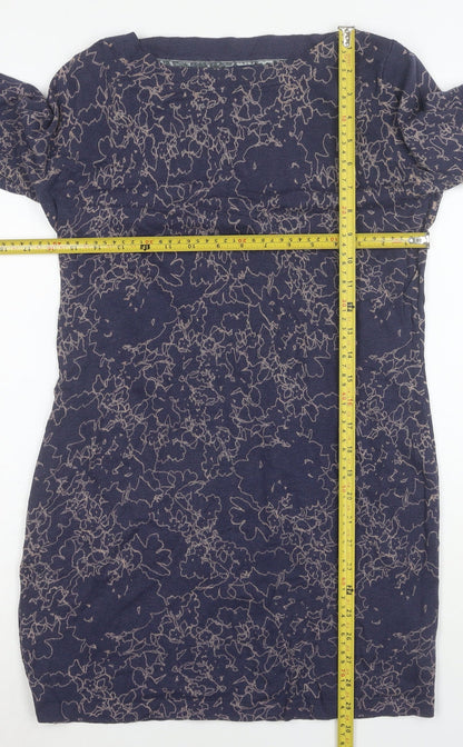 Next Women Blue Floral Shift Dress Size 10 3/4 Sleeve Knit