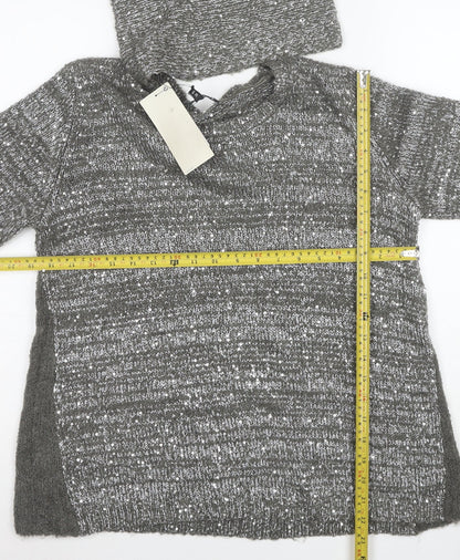 Next Women’s Grey Sequin Wool Blend Hooded Cowl Neck Jumper Size 10