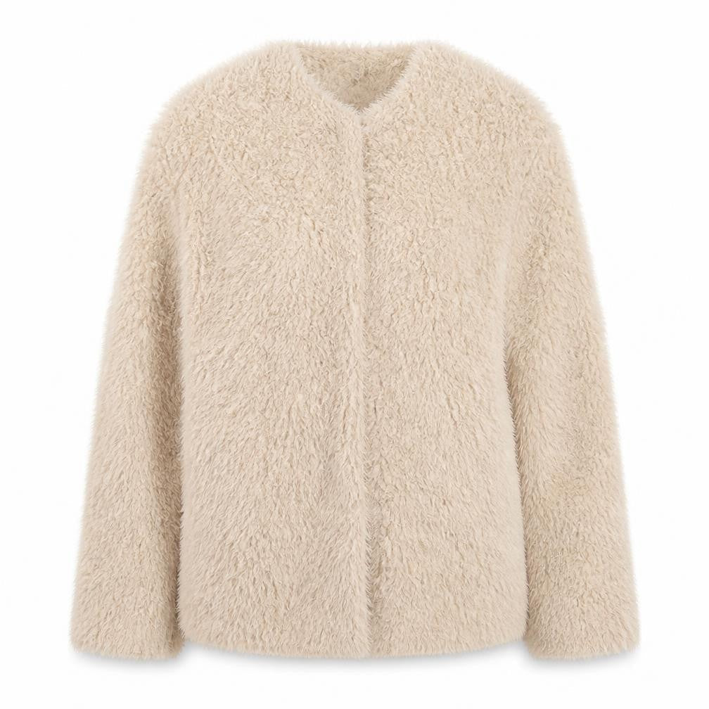 Banana Republic Women Beige Faux Fur Open Cardigan Size S
