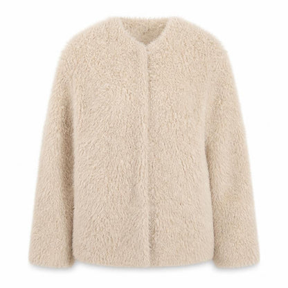 Banana Republic Women Beige Faux Fur Open Cardigan Size S
