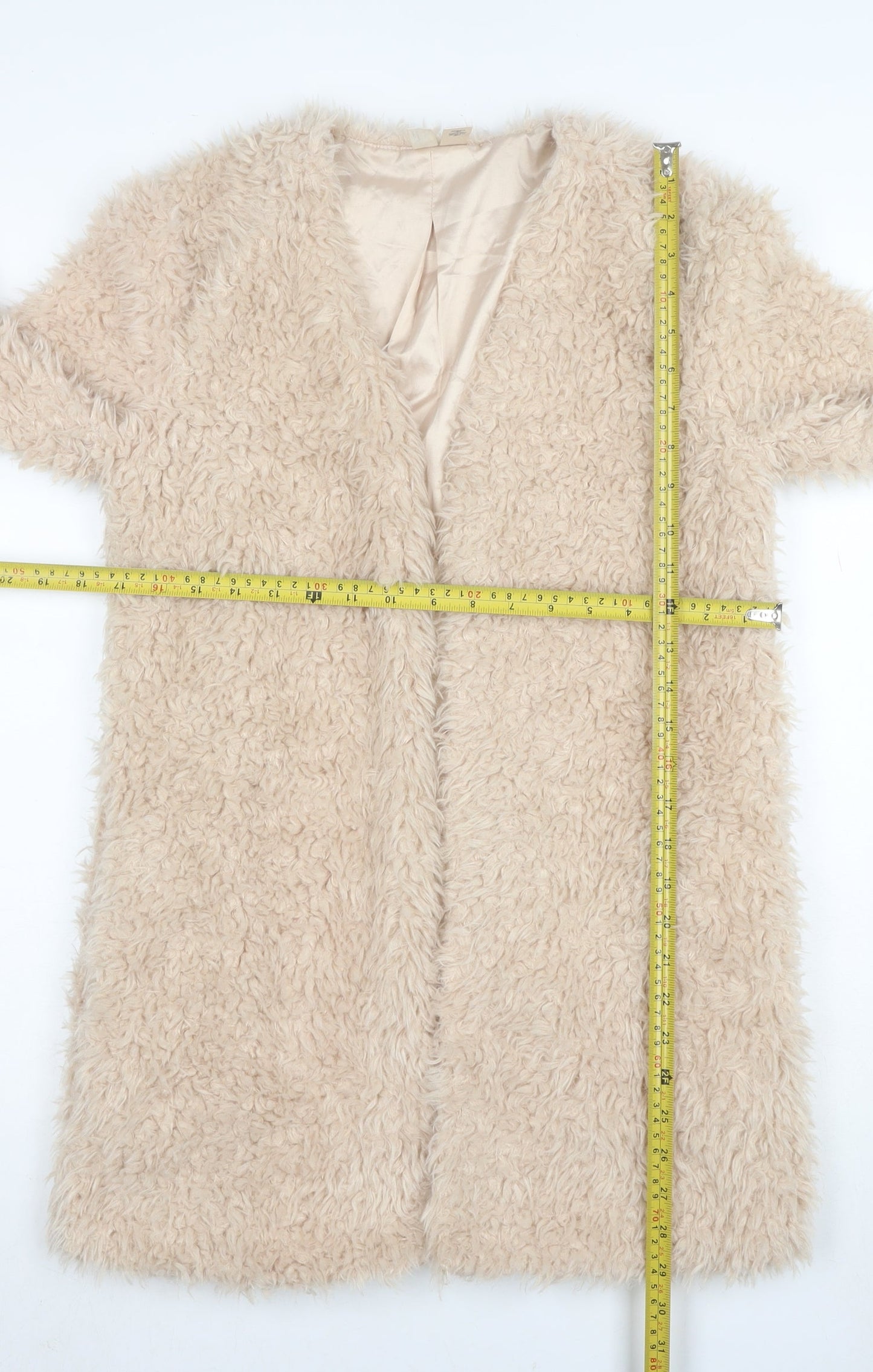 Banana Republic Women Beige Faux Fur Open Cardigan Size S