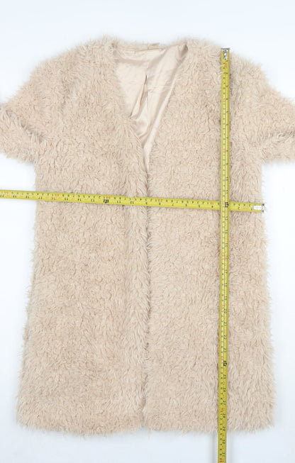 Banana Republic Women Beige Faux Fur Open Cardigan Size S