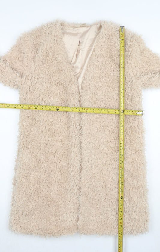 Banana Republic Women Beige Faux Fur Open Cardigan Size S