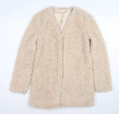 Banana Republic Women Beige Faux Fur Open Cardigan Size S