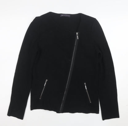 Marks and Spencer Womens Black Biker Jacket Size 8 Zip Pockets Knit