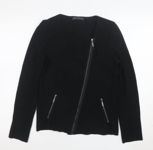Marks and Spencer Womens Black Biker Jacket Size 8 Zip Pockets Knit